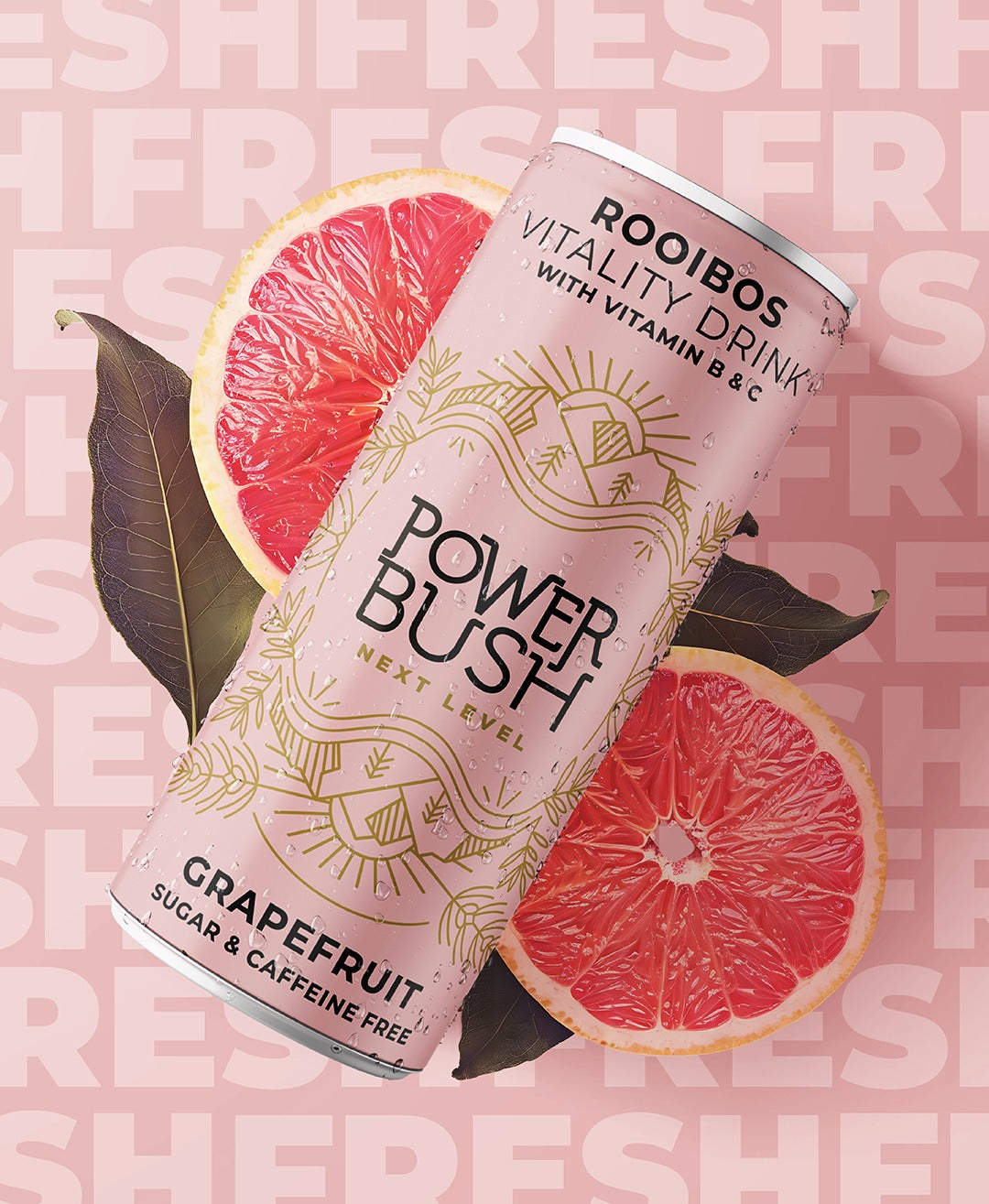 Power Bush Rooibos Vitality Drink can with grapefruit 250ml cans, with vitamin B and C