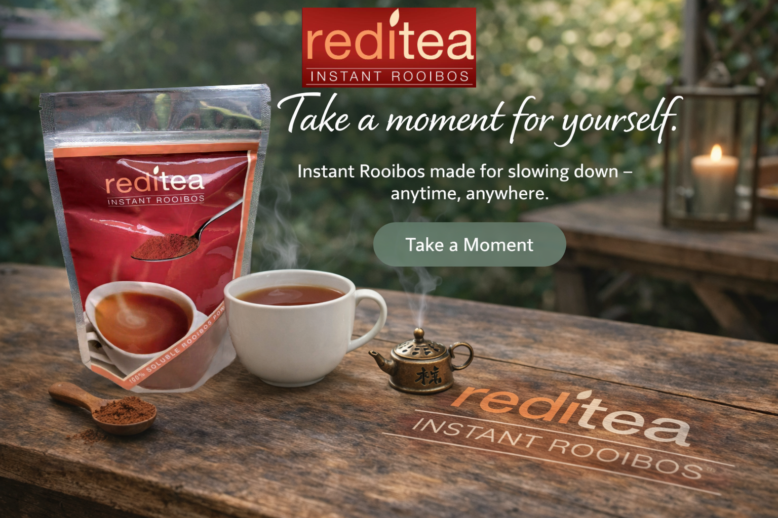 RootedRelief.co.za proud to present reditea Instant Rooibos powder homepage. Instant Rooibos caffeine free means no time wasted with brewing, no wasteful tea bags just Rooibos goodness. 