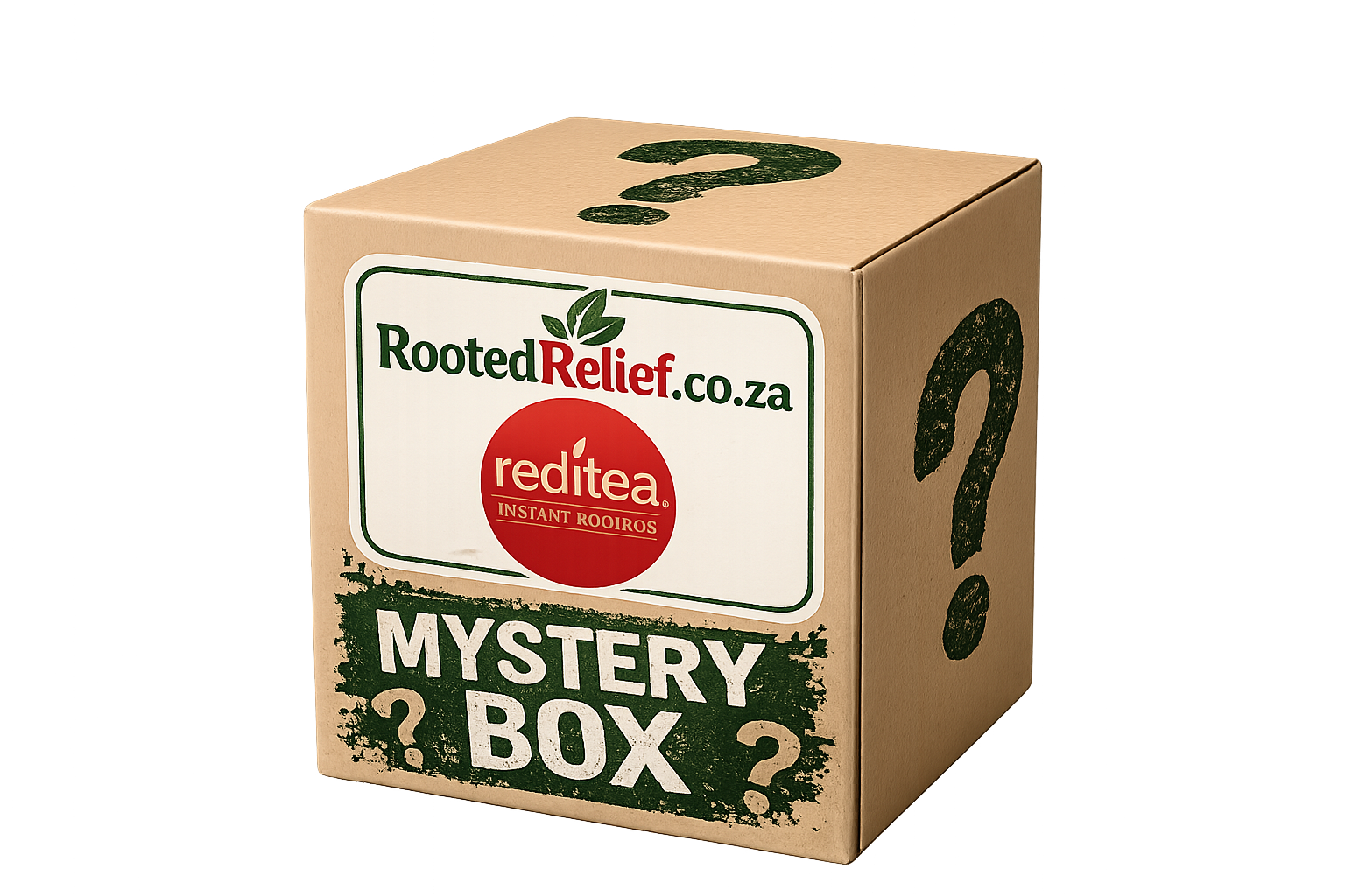 Mystery box from RootedRelief.co.za with reditea Instant Rooibos teas and fun extra items 