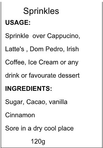 Latte Sprinkles 80g. Includes 4 free stencils (random added)